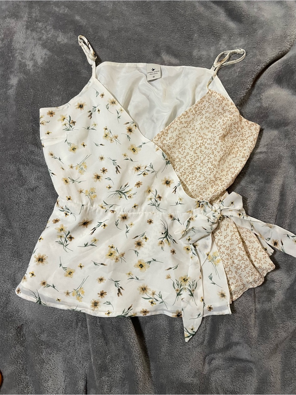 Faux Crossover Paper Crane Tank, With Double Floral Print, Sz M